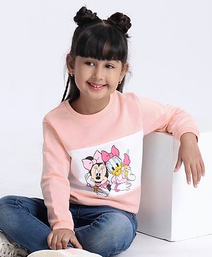 Babyhug Full Sleeves Cut and Sew Sweatshirt Minnie Mouse and Daisy Print - Pink
