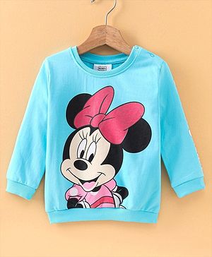 Babyhug Full Sleeve Disney Sweatshirt Minnie Mouse Print with Glitter Detailing - Blue