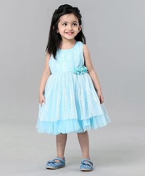 Babyhug Sleeveless Knee Length Textured Frock - Blue