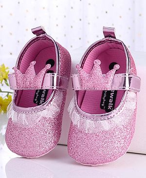 Cute Walk by Babyhug Party Wear Booties Crown Patch - Pink