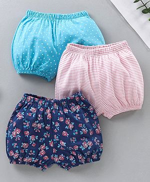 Babyhug Cotton Bloomers Striped & Printed Pack of 3 - Multicolour