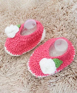 Woonie Handmade Flower Design Booties - Pink