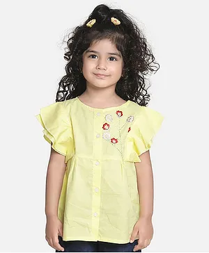 Aww Hunnie Flower Embroidery Short Sleeves Top - Yellow