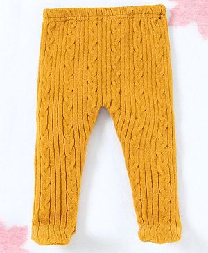 Babyhug Bootie Cable Knitted Leggings - Yellow