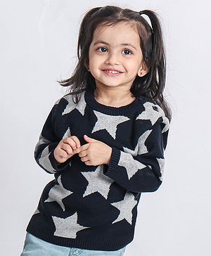 Babyhug Full Sleeves Sweater Star Print - Blue