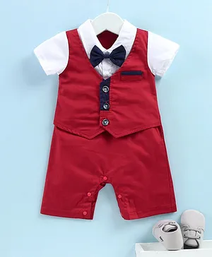 Mark & Mia Half Sleeves Party Wear Romper with Bow - Red
