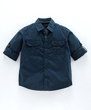 Pine Kids Full Sleeves Solid Shirts - Navy