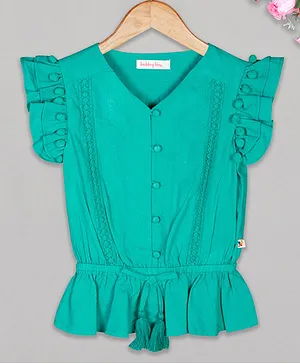 Budding Bees Short Sleeves Tasseled Top - Green
