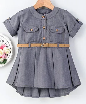 Enfance Core Short Sleeves Pleated Dress - Grey