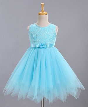 Babyhug Sleeveless Frock Floral Embroidered - Blue