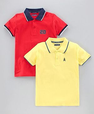 Pine Kids Half Sleeves Bio Washed T-Shirt Pack of 2 - GOLF FINCH & Fiery Red