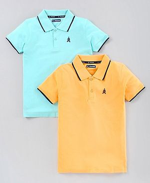 Pine Kids Half Sleeves Bio Washed T-Shirt Pack of 2 - Blue Yellow