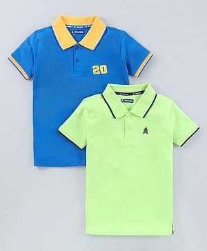 Pine Kids Biowash Half Sleeves Tee Solid Color Pack of 2  - Blue Green