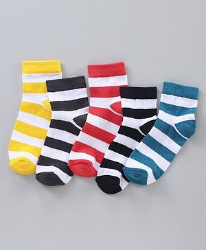 Pine Kids Anti Microbial Wash Striped Socks Set of 5 - Multicolour
