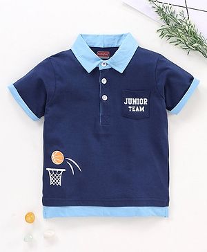 Babyhug Half Sleeves Tee Basket Ball Print - Blue