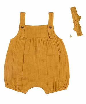 Haus & Kinder Crinkled Muslin Dungarees with Headband - Yellow