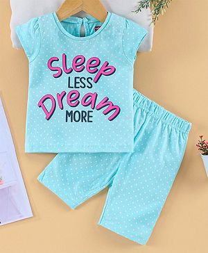 Babyhug Short Sleeves Printed Capri Length Pyjama - Blue