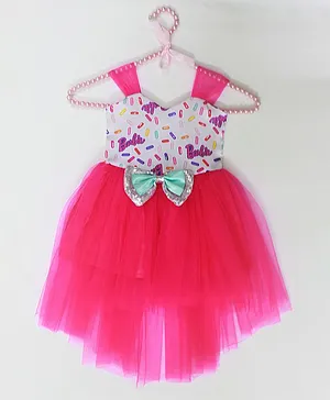 Barbie by Many Frocks & Sleeveless Printed High Low Dress - Dark Pink