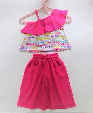 Barbie by Many Frocks & Sleeveless Printed Top With Palazzo Set - Pink