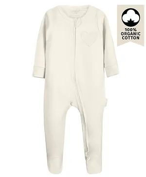 Bebenca Organics Solid Full Sleeves Romper - Beige