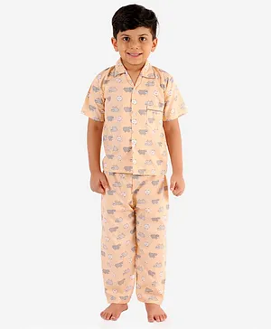 KID1 Half Sleeves Sheep Print Night Suit - Peach
