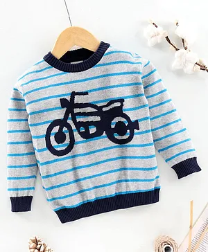 Little Folks Full Sleeves Sweater Cycle Print - Blue