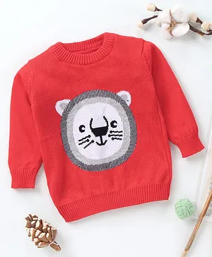 Little Folks Full Sleeves Sweater Tiger Design - Red