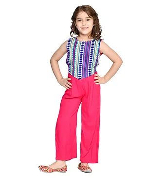 Lilpicks Couture Sleeveless Full Length Weaved Threaded Ethnic Jumpsuit - Pink