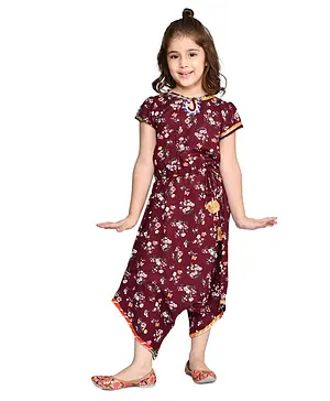 Lilpicks Couture Short Sleeves Floral Print Jumpsuit - Maroon
