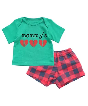 Kadam Baby Half Sleeves Mommy's Bff Print T-Shirt & Shorts Set-Green
