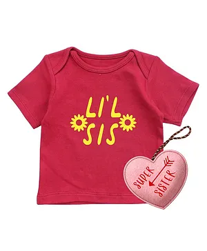Kadam Baby Half Sleeves Li'L Sis Tee With Felt Toy- Red