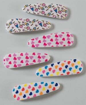 Pine Kids Snap Clips Heart and Ice cream Prints Free Size Pack of 6 - Multicolor