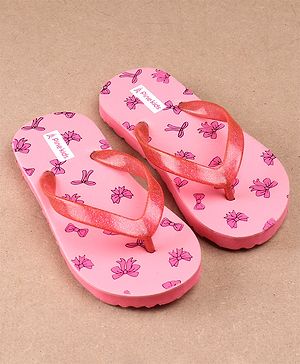 Pine Kids Flip Flops Bow Print -  Pink