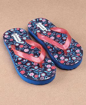 Pine Kids Flip Flops Floral Print - Navy Blue