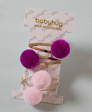 Babyhug Snap Clips with PomPom Set of 4 Pieces - Light Pink Purple