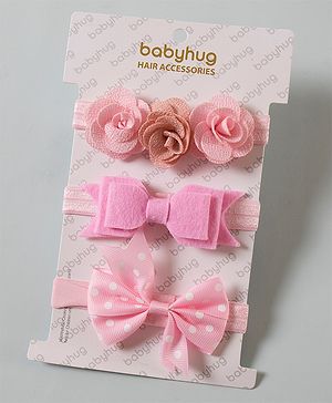 Babyhug Free Size with Bow and Flower Headbands Pack of 3 - Pink