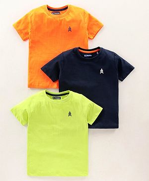 Pine Kids Half Sleeves Biowashed Tees Pack of 3 - Orange Navy Green