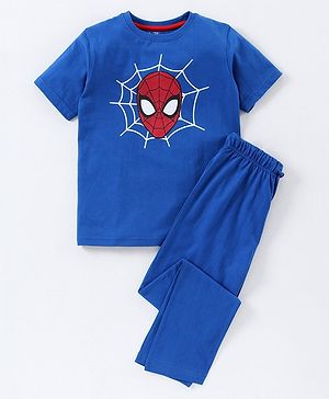 Pine Kids Half Sleeves Bio Washed T-Shirt & Pajama Set Spiderman Print - Blue