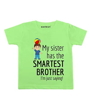 KNITROOT Half Sleeves Smartest Brother Print Tee - Green