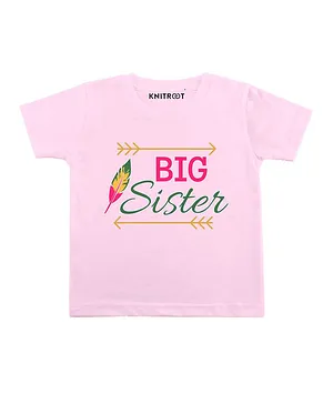 KNITROOT Half Sleeves Big Sister Printed Tee - Light Pink