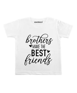 KNITROOT Half Sleeves Brothers Best Friends Printed Tee - White