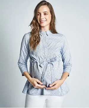AND Work Maternity Wear Full Sleeves All Over Print Top - Blue