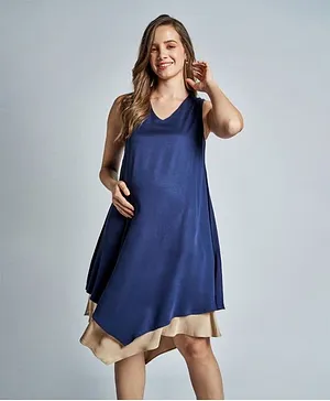 AND Sleeveless Solid Asymmetrical Hem Dress - Blue