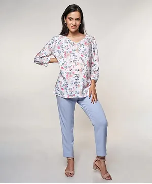 AND Casual Full Sleeves All Over Flower Print Maternity Top - White