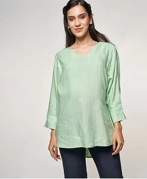 AND Casual Full Sleeves Self Striped Maternity Top - Green