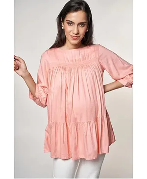 AND Three Fourth Sleeves Layered Maternity Top - Peach