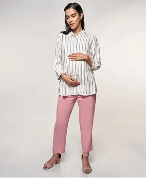 AND Casual Maternity Wear Full Sleeves Striped Top - White