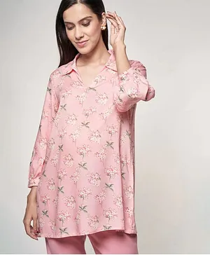 AND Casual Maternity Wear Full Sleeves Flower Print Top - Pink