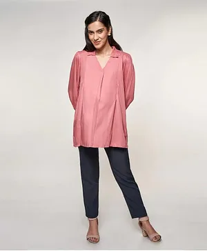 AND Casual Maternity Wear Full Sleeves Solid Top - Pink
