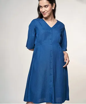 AND Casual Maternity Wear Half Sleeves Dress - Blue
